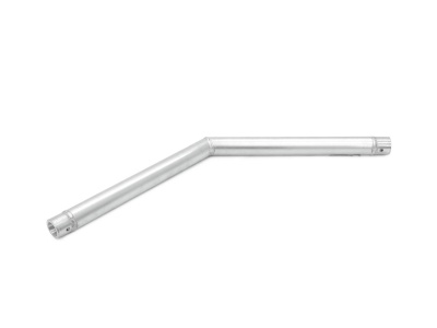 Braço de chuveiro angular prateado em metal com fundo branco