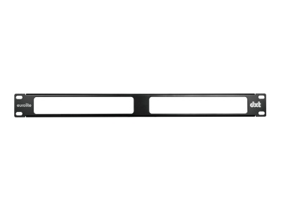 Painel metálico preto com texto branco eurolite e dxt