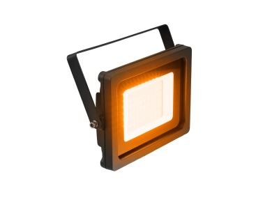 Refletor LED quadrado preto com luz amarela