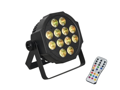 Projetor LED redondo preto com 12 leds e comando remoto branco