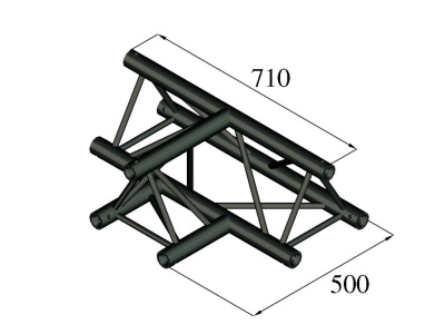 Estrutura metálica tubular preta com design triangular e medidas 710x500 mm