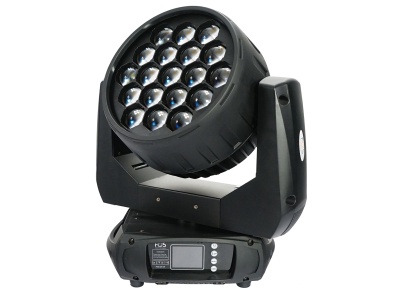Luz de palco moving head com 19 lentes LED e painel de controlo.