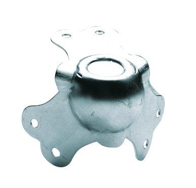 Suporte metálico prateado com abas e orifícios de fixação