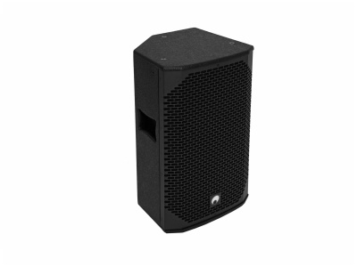 Coluna de som preta com grelha hexagonal frontal