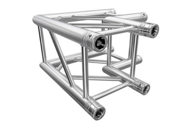 Estrutura metálica de alumínio prateado com tubos cilíndricos e conexões triangulares