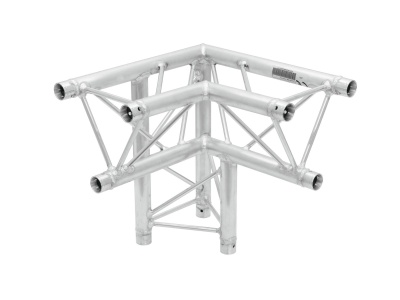 Estrutura metálica em alumínio prata formando um canto em ângulo