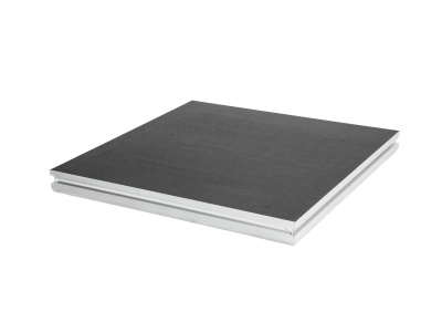 Painel quadrado preto com moldura branca e superfície texturada