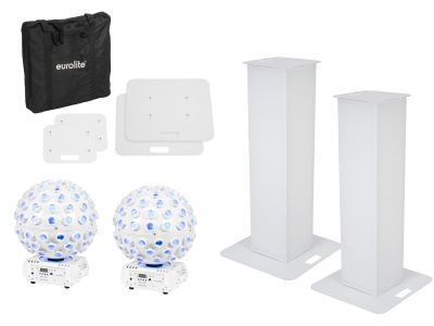 Conjunto de iluminação com lâmpadas esféricas, bases, suportes e bolsa preta Eurolite