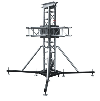 Estrutura metálica prateada com braços e base reforçada