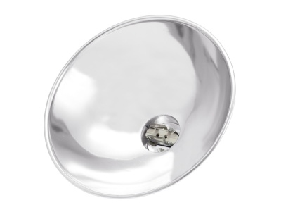 Refletor oval metálico prateado brilhante com lâmpada ao centro