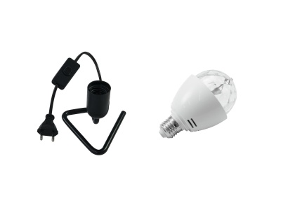 Lâmpada LED branca com suporte preto e cabo com interruptor