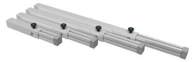 Quatro réguas de alumínio com parafusos pretos em fundo branco