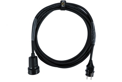 Cabo elétrico preto com ficha macho e ficha fêmea