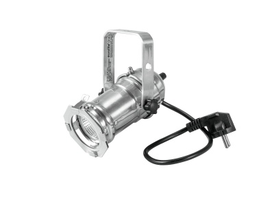 Refletor de luz metálico prateado com suporte e cabo preto