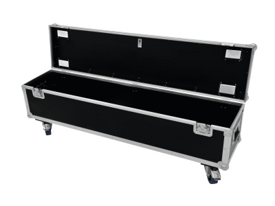 Mala de transporte preta com estrutura metálica e rodas