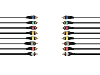 Cabos de áudio/vídeo com conectores RCA coloridos e dourados