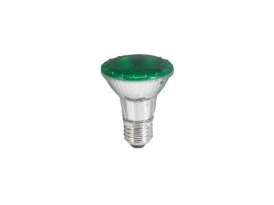 Lâmpada LED PAR20 com topo verde e base metálica