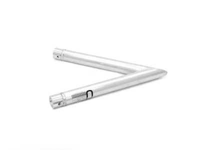 Suporte metálico prateado em forma de ângulo sobre fundo branco