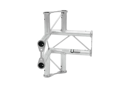 Estrutura metálica de alumínio prateado com tubos cilíndricos e extremidades circulares pretas