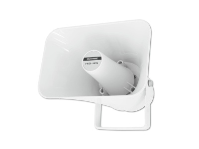 Megafone branco com suporte metálico e texto HS-15S