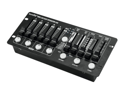 Mesa de controlo Eurolite DMX-512 Light Operator 6x8 em preto com botões e sliders.