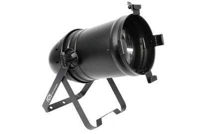 Refletor de palco preto com suporte metálico