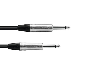 Cabo de áudio preto com duas pontas jack 6,35 mm metálicas