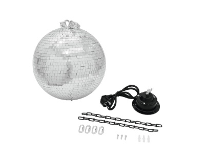 Bola de espelhos disco prateada com acessórios isolados em fundo branco