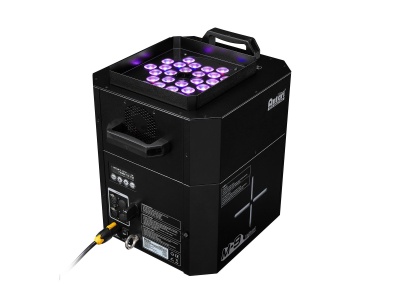 Máquina de luz preta com LEDs roxos e painel de controle