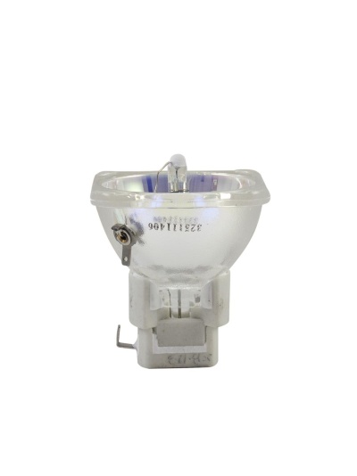 Lâmpada projetor de vidro translúcido com base branca e número impresso.