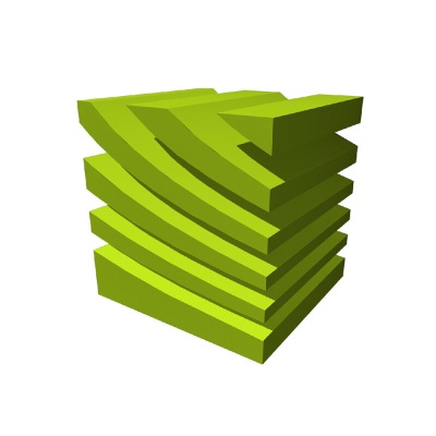 Objeto verde tridimensional com camadas finas curvas