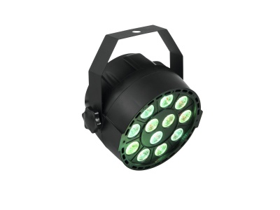 Refletor LED redondo preto com luzes verdes em fundo branco