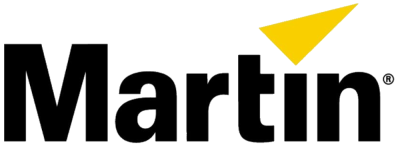 Logótipo da marca Martin com texto preto e triângulo amarelo.