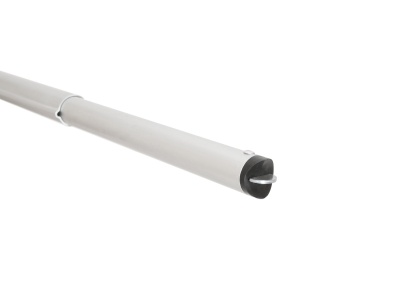 Tubo metálico branco com ponta preta e gancho