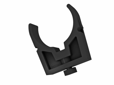 Suporte preto curvo com parafuso em fundo branco