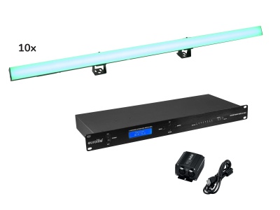 Kit de iluminação com barra LED branca e controlador preto com visor azul