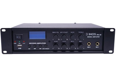 Amplificador de mistura preto com botões e ecrã digital