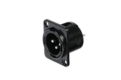 Conector macho XLR preto de três pinos com flange quadrada