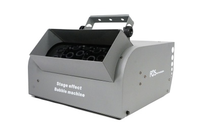 Máquina cinza de bolhas para efeitos de palco com texto branca