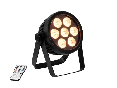 Luz LED redonda preta com comando remoto branco