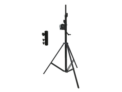 Suporte tripé metálico preto para equipamento com peça removível