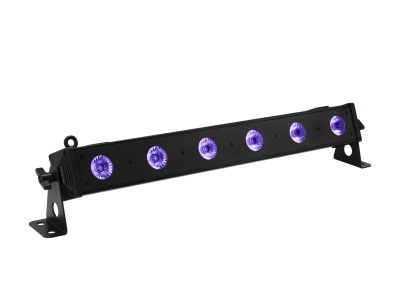 Barra de luz LED preta com seis lentes roxas
