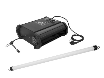 Iluminação tubular LED com fonte de alimentação preta e cabo