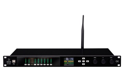 Aparelho áudio Blackwire Wi-Fi preto com visor LED e antena