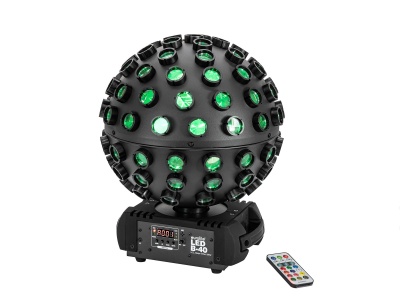 Globo de luz LED preto com lentes verdes e base digital com comando remoto