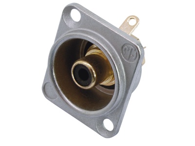 Conector RCA metálico para painel cinza com interior dourado