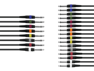 Cabos de áudio com conectores jack 6.35mm e anéis coloridos