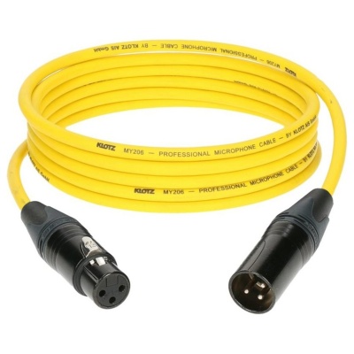 Cabo profissional de microfone amarelo com conectores XLR pretos
