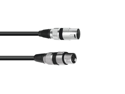 Cabo com conectores XLR preto e prateado em fundo branco
