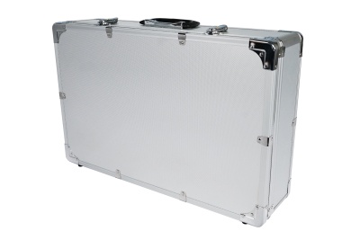 Mala rígida cinzento prateado com cantos reforçados e alça